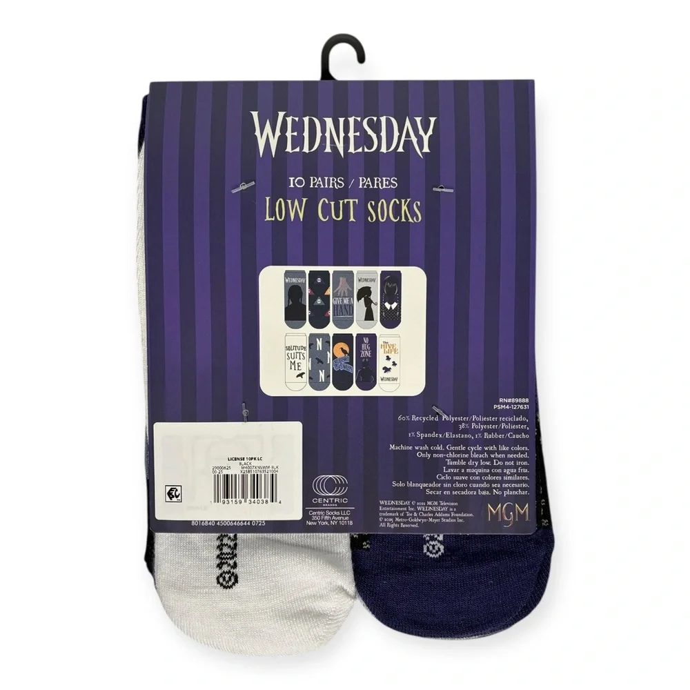 (2) Wednesday Addams Family Low Cut Socks 10 Pack Size 4 - 10